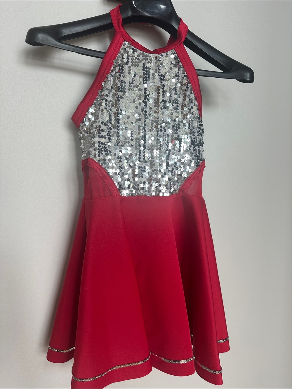 Weissman Red Dress with Silver Sequin Bodice